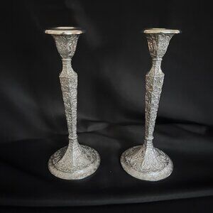 Pair Antique DERBY S. P. Company Embossed Silverplate Candlesticks #2516 10.5"